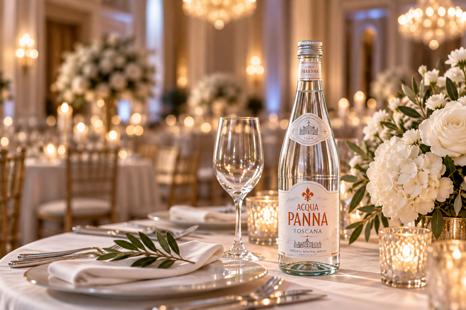 Premium bottled water displayed for an event
