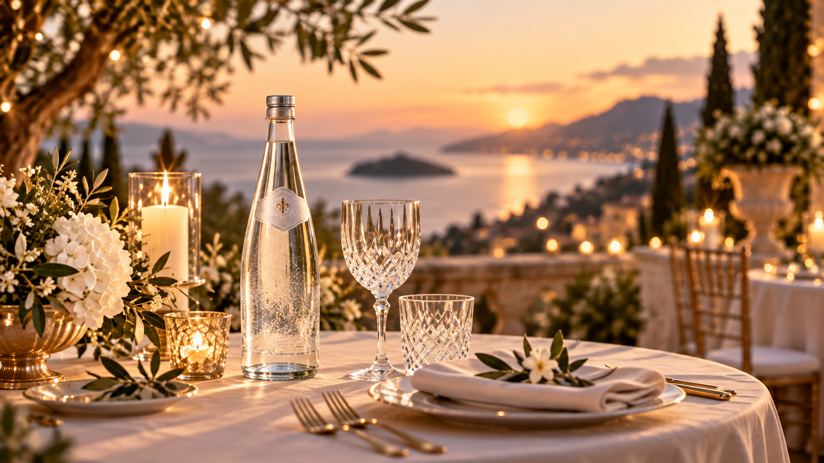 Event table presentation with bottled water